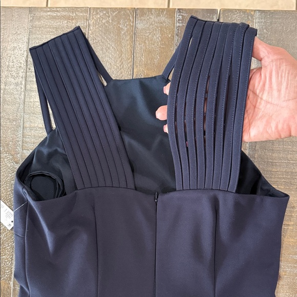 NWT Antonio Melani Navy Blue Caged Neckline Sleeveless Sheath Dress Size 6 - Picture 6 of 10